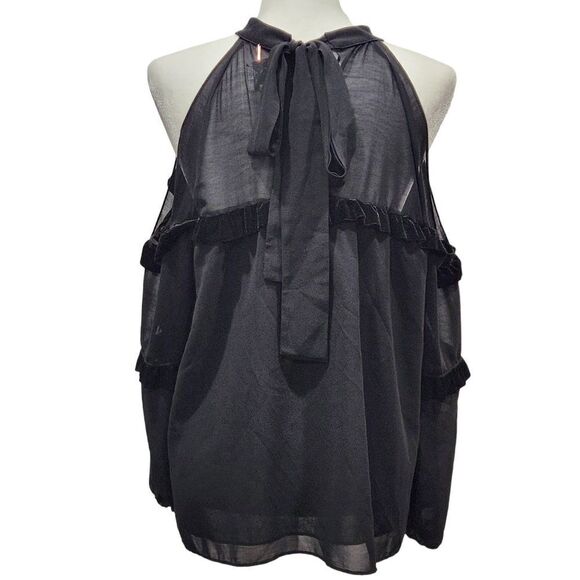 MISA Los Angeles Black Pippa High-Neck Cold-Shoulder Blouse, M - Picture 6 of 12